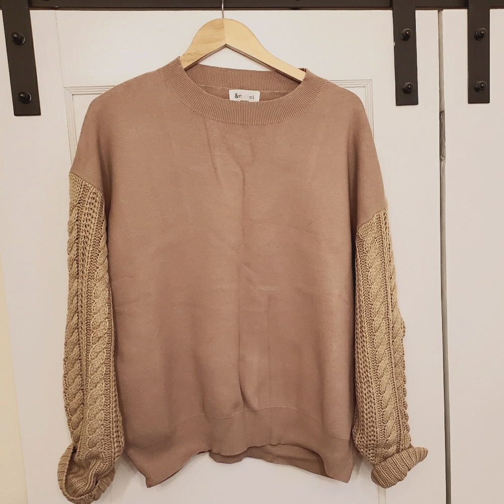NWT camel sweater with contrast knit sleeves